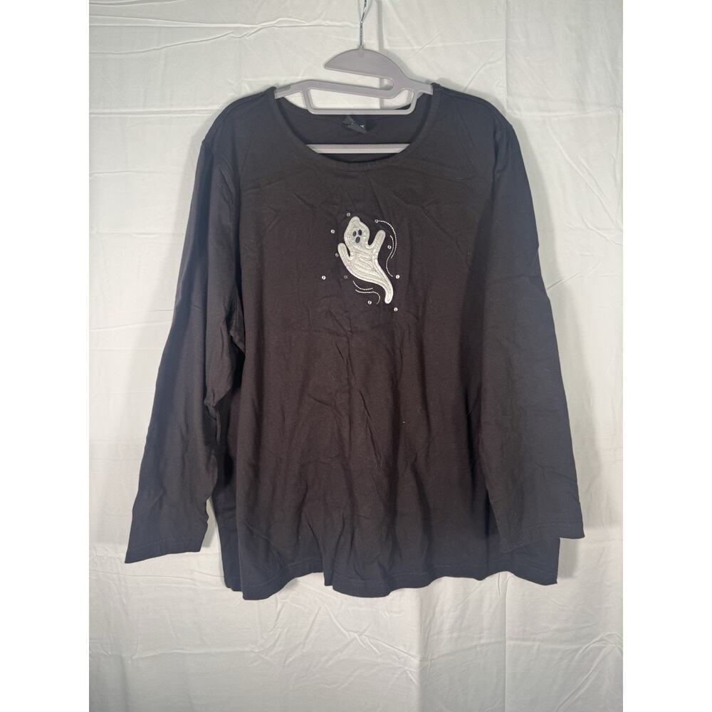 Holiday Editions Halloween Shirt. black long sleeve sequin‎ ghost top Y2k